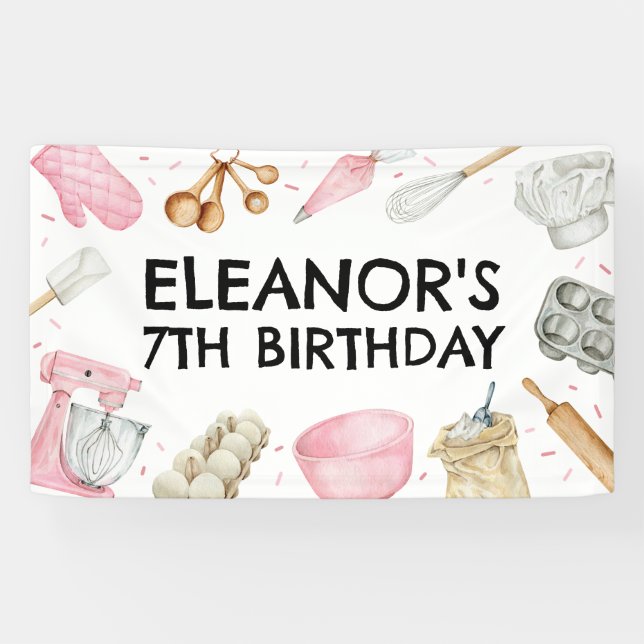 Baking Cupcake Decorating Girl Birthday Backdrop Banner (Horizontal)