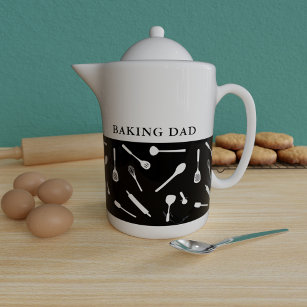Baking Dad Black Kitchen Tool Pattern Teapot