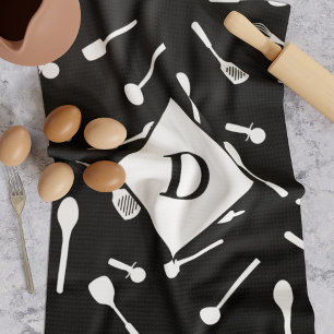Baking Dad Monogram Black Kitchen Towel