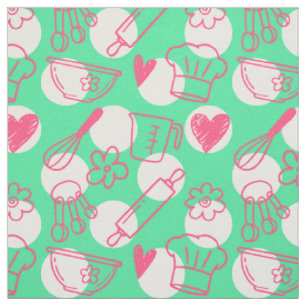 Baking Doodles on Polka Dots - Pink & Green Fabric
