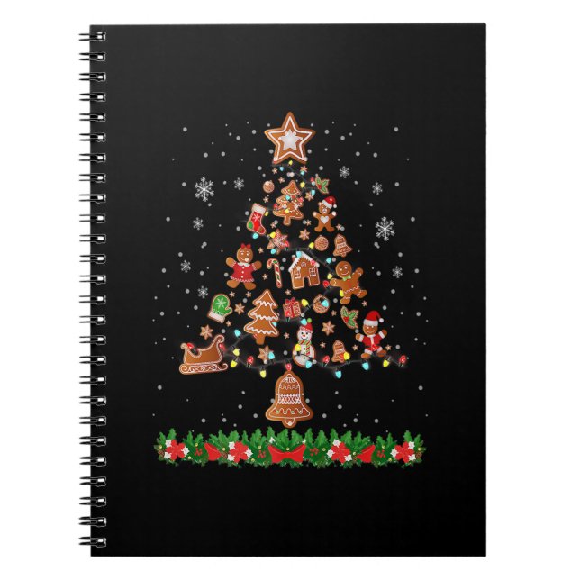 Baking Gingerbread Cookie Christmas Tree Lights Fu Notebook (Front)