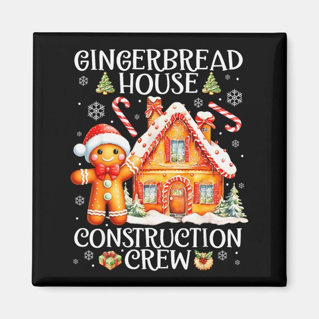 Baking Gingerbread House Construction Crew Christm Magnet (Front)
