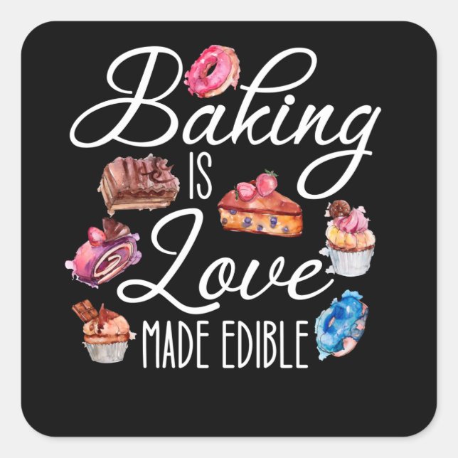 baking is love edible square sticker (Front)