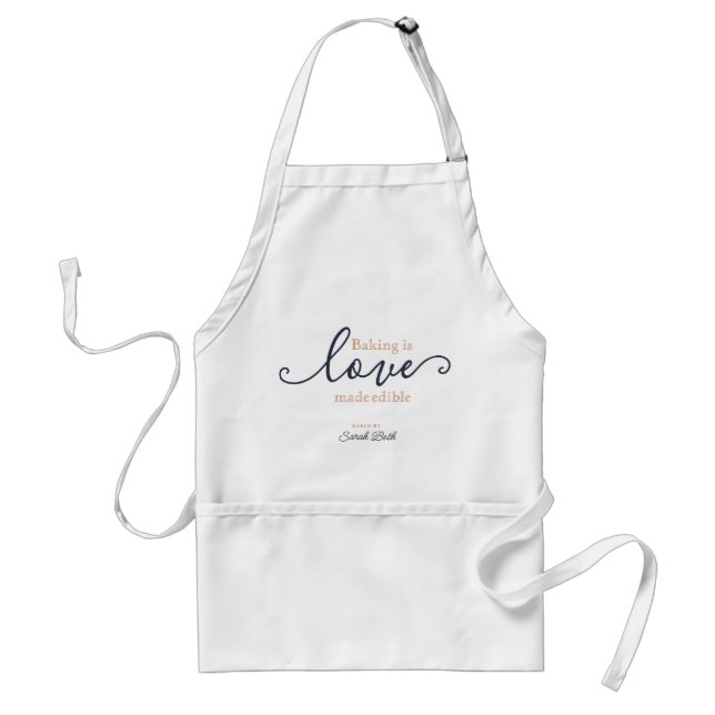 Baking is Love made Edible Tan Navy Script Classy Standard Apron (Front)