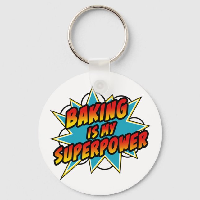 Baking Is My Superpower Funny Retro Comic Baking Key Ring (Front)
