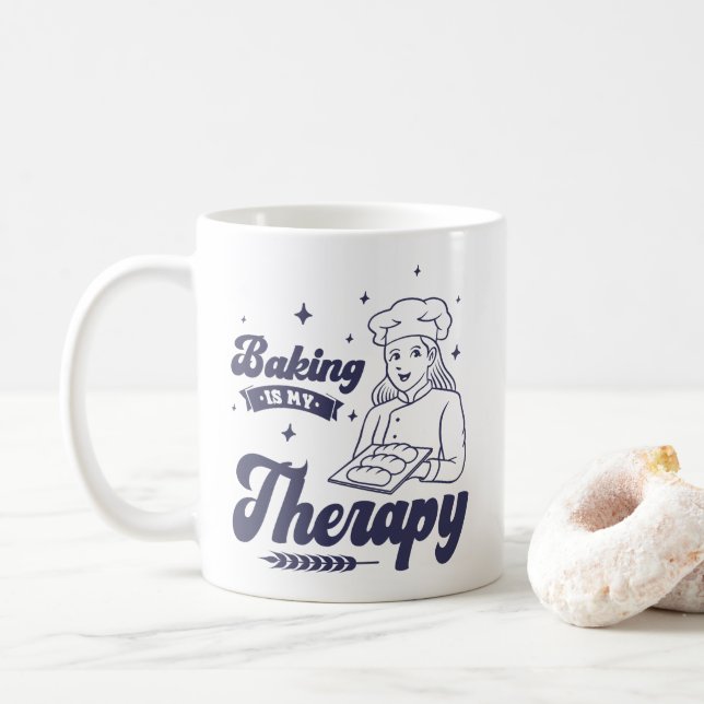 Baking Is My Therapy, Funny Baking Chef Gifts Coffee Mug (With Donut)