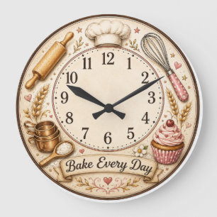 Baking Kitchen Wall Clock Whisk & Cupcake Design