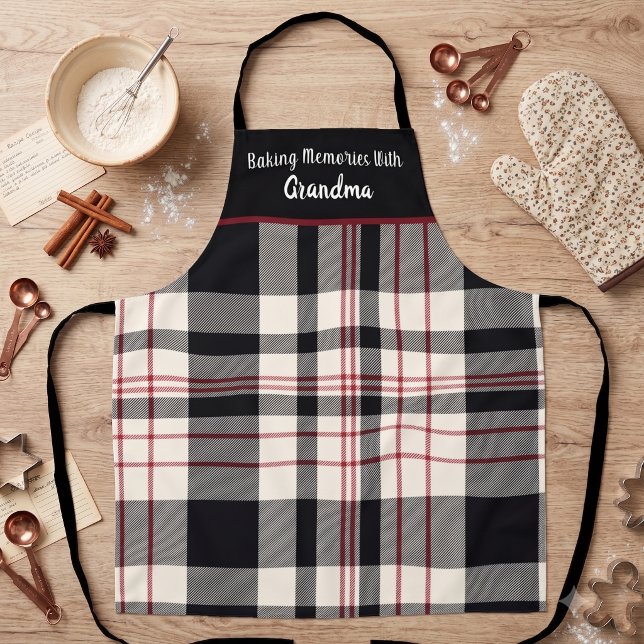 Baking Memories Christmas Plaid Custom Name Apron (Creator Uploaded)
