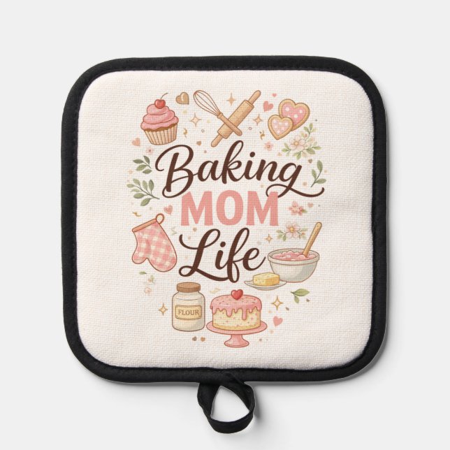 Baking Mom Life Oven Mitt & Pot Holder - Cute Past (Front)