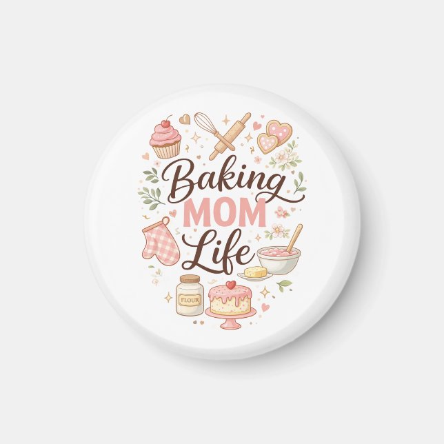 Baking Mum Life Magnet - Cute Pastel Kitchen Fridg (Front)
