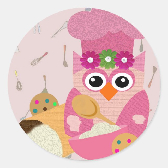 Baking Owl Classic Round Sticker (Front)