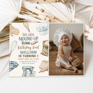 Baking Party Boy Kids Cooking Birthday Photo Invitation