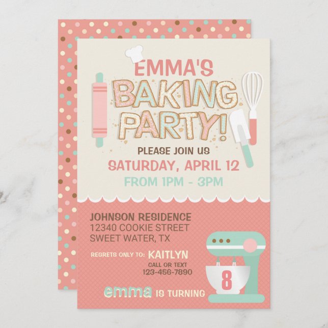 Baking Party Cookie Letters Birthday Invitation (Front/Back)
