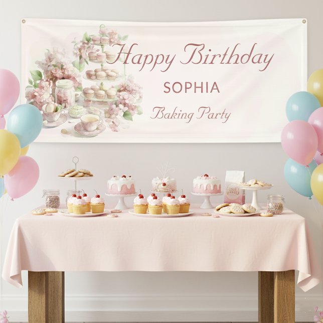 Baking Party For Girls Soft Pastel Happy Birthday Banner (Creator Uploaded)