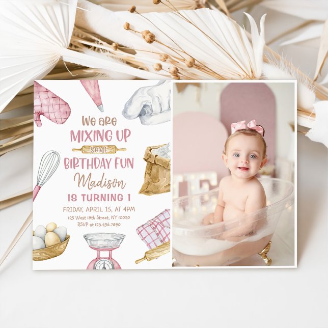 Baking Party Girl Kids Cooking Birthday Photo Invitation (Creator Uploaded)