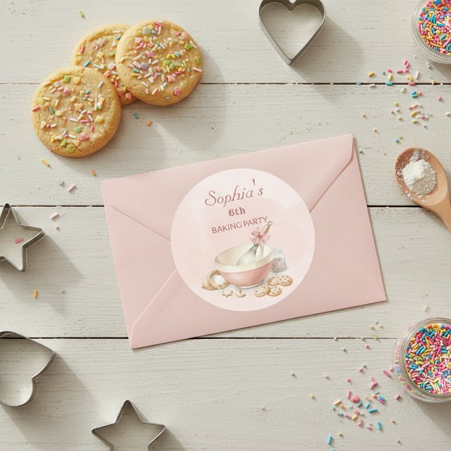 Baking Party Girls Birthday Elegant Bowl & Whisk  Classic Round Sticker (Creator Uploaded)