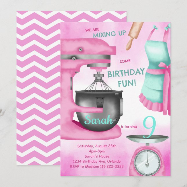 Baking Party Girls Kids Cooking Birthday Invite (Front/Back)