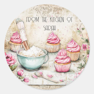 Baking Pink Cupcakes Classic Round Sticker
