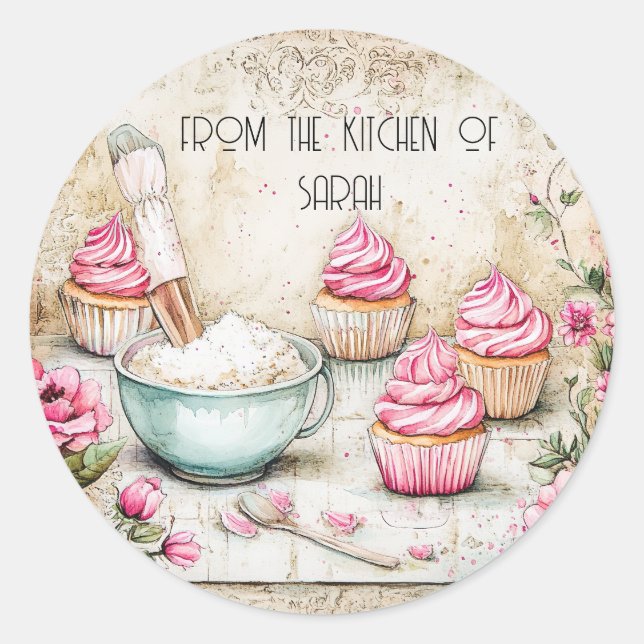 Baking Pink Cupcakes Classic Round Sticker (Front)