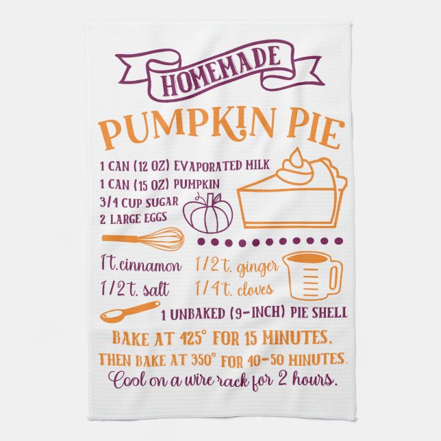 Baking, Pumpkin Pie Recipe Kitchen Towel (Vertical)