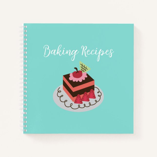 Baking Recipes Notebook - Square Slice of Cake (Front)