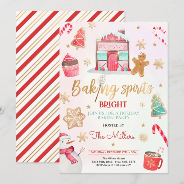 Baking Spirit Bright Holiday Party Christmas Bake Invitation (Front/Back)