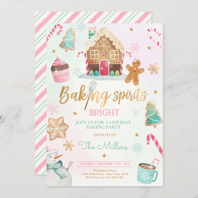 Baking Spirit Bright Holiday Party Christmas Bake Invitation (Front/Back)