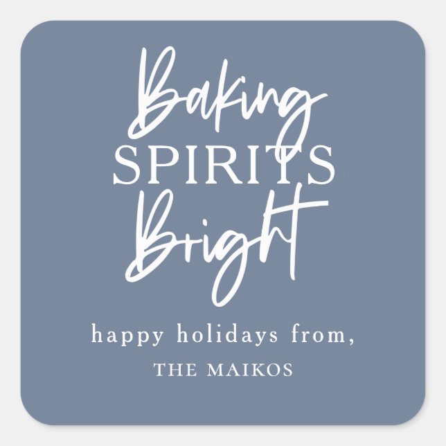 Baking Spirits Bright Blue Holiday Square Sticker (Front)