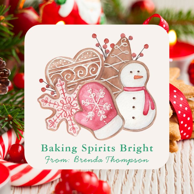 Baking Spirits Bright Christmas Cookie Holiday Square Sticker (Creator Uploaded)