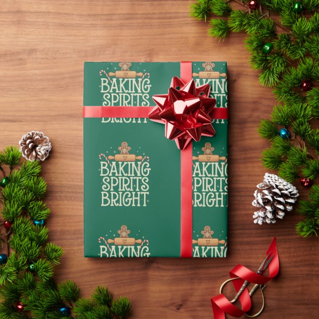 Baking Spirits Bright Christmas Funny Xmas Baker Wrapping Paper (Holiday Gift)