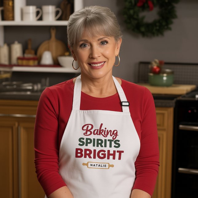 Baking Spirits Bright Christmas Gift Custom Name Apron (Creator Uploaded)