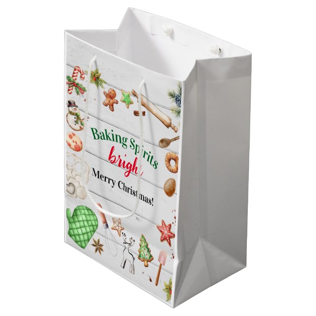 Baking Spirits Bright Christmas Holiday Party Medium Gift Bag (Front Angled)
