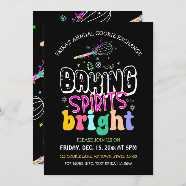 Baking Spirits Bright Cookie Exchange Holiday  Invitation (Front/Back)