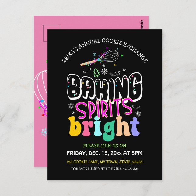 Baking Spirits Bright Cookie Exchange Party  Postcard (Front/Back)
