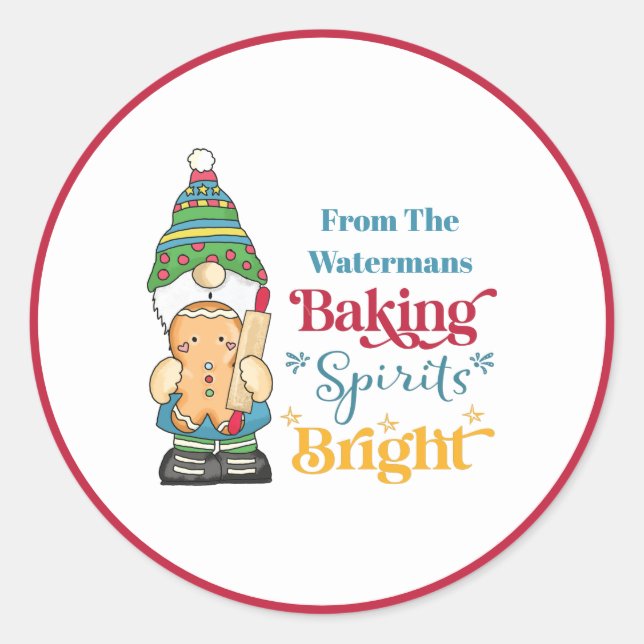 Baking Spirits Bright Cookie Red Christmas Classic Round Sticker (Front)