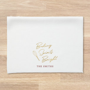 Baking Spirits Bright Family Name Christmas Tea Towel