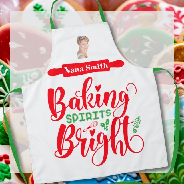 Baking Spirits Bright funny Christmas novelty Apron (Baking Spirits Bright cute Christmas holiday novelty apron. Add a name and photo if you choose!)