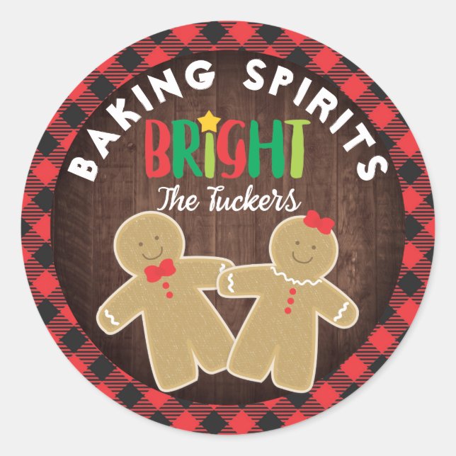 Baking Spirits Bright Gingerbread Buffalo Plaid Classic Round Sticker (Front)