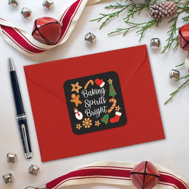 Baking Spirits Bright Gingerbread Christmas Cookie Square Sticker (Creator Uploaded)