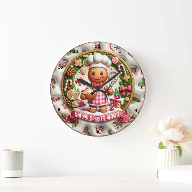 Baking Spirits Bright Gingerbread Man Christmas Large Clock (Home)