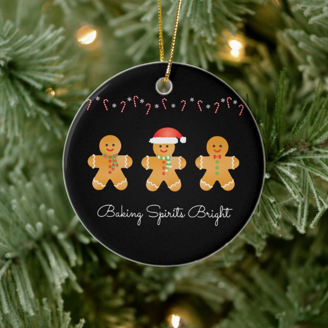 Baking Spirits Bright Gingerbread Men Ceramic Ornament (Tree)