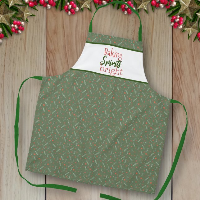 Baking Spirits Bright Green Holiday Pattern Apron (Creator Uploaded)