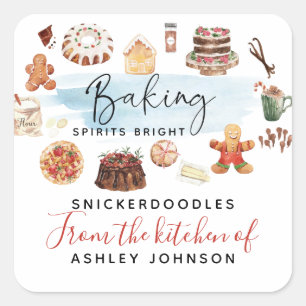 Baking Spirits Bright Illustrated Watercolor Square Sticker