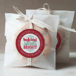 Baking Spirits Bright Personalised Holiday Baking Classic Round Sticker<br><div class="desc">Label your sweet holiday treats with these cute red and green stickers! Design features "Baking Spirits Bright" in the centre,  surrounded by your custom text. We love it with "from the kitchen of [your name]" with the cookie type beneath.</div>
