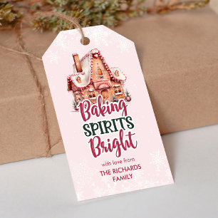 Baking Spirits Bright Pink Gingerbread House Favou Gift Tags