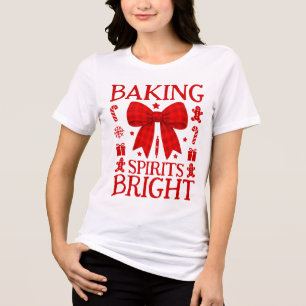 Baking Spirits Bright Red Gingham Bow Christmas Tri-Blend Shirt