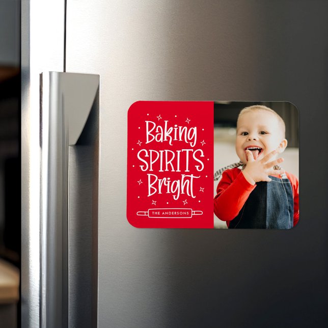Baking Spirits Bright Red Holiday Photo Magnet (Creator Uploaded)