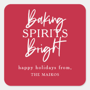 Baking Spirits Bright Red Holiday Square Sticker