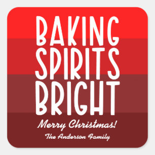 Baking Spirits Bright Red Striped Christmas Square Sticker