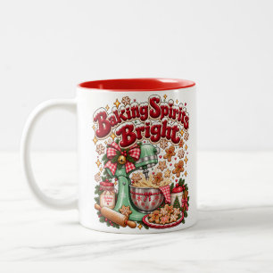 Baking Spirits Bright Retro Christmas Gingerbread Two-Tone Coffee Mug